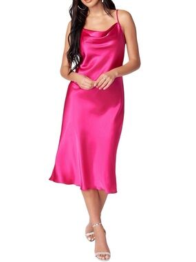 BEBE Satin Cowl Neck Midi Slip Style Dress